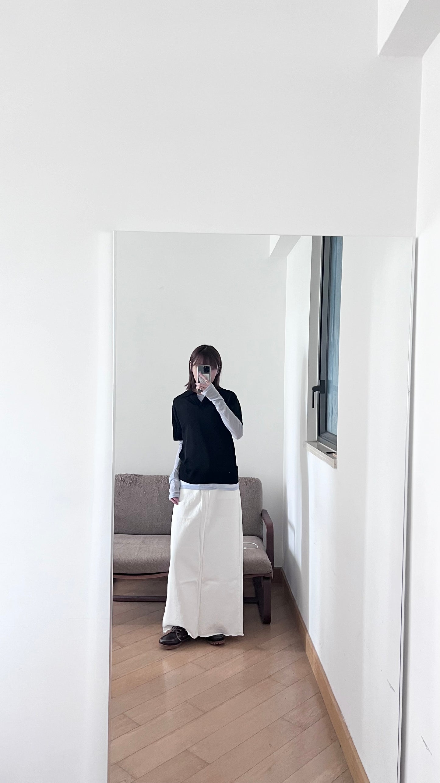 classic denim maxi skirt in off white