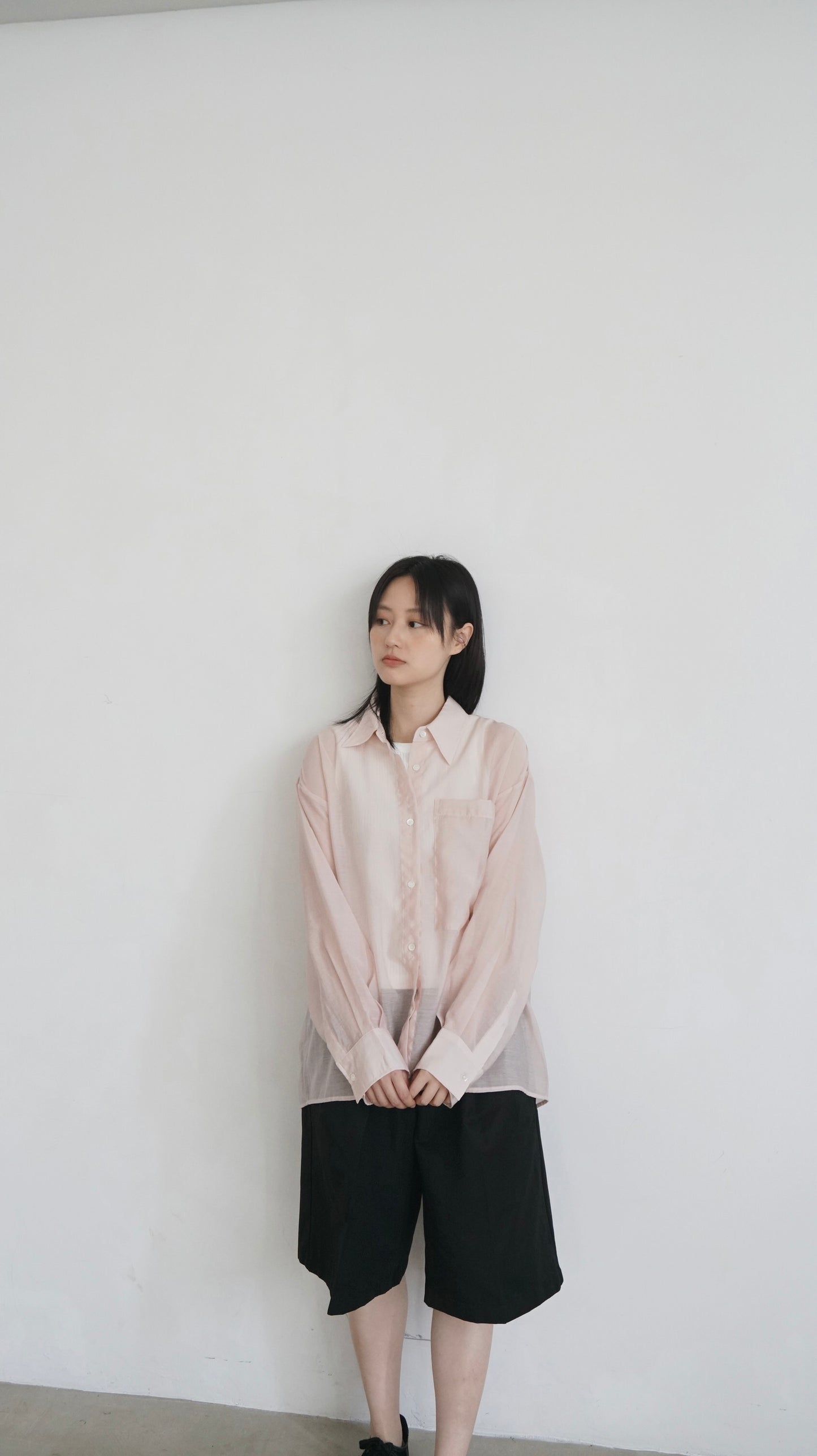 high-quality sheer shirt in soft pink (pre-order)