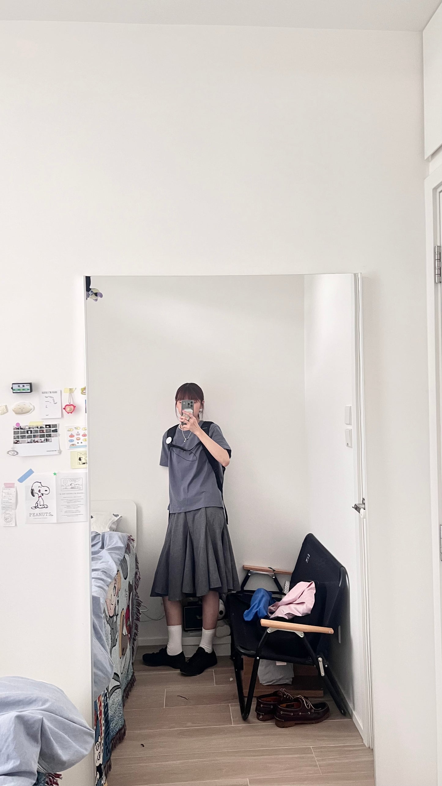 belle panelled flare midi skirt in grey (pre-order)