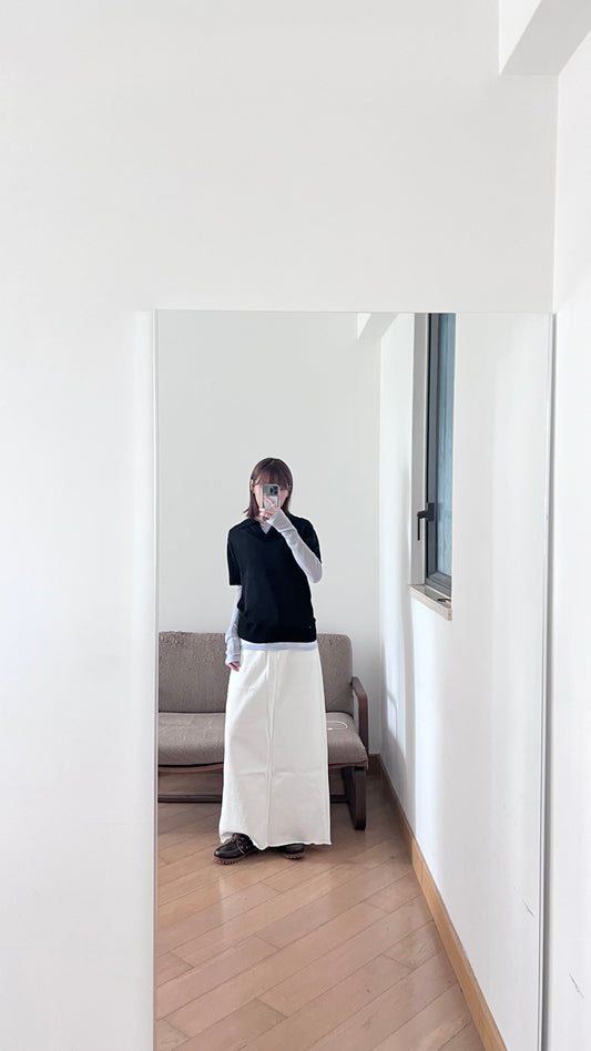 classic denim maxi skirt in off white