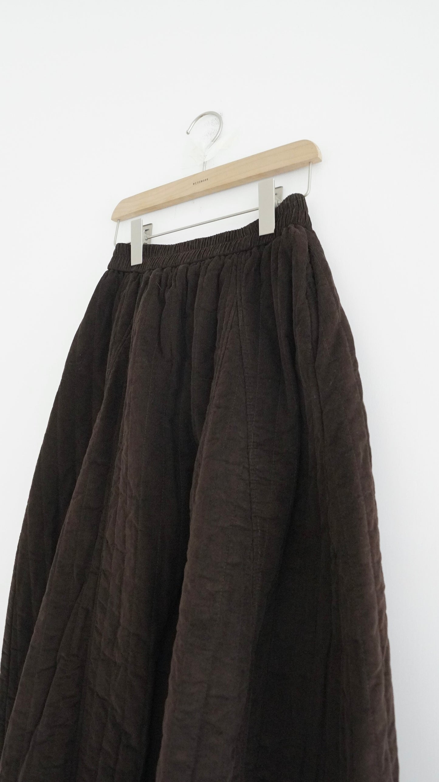 quilted cocoon skirt in brown (pre-order)