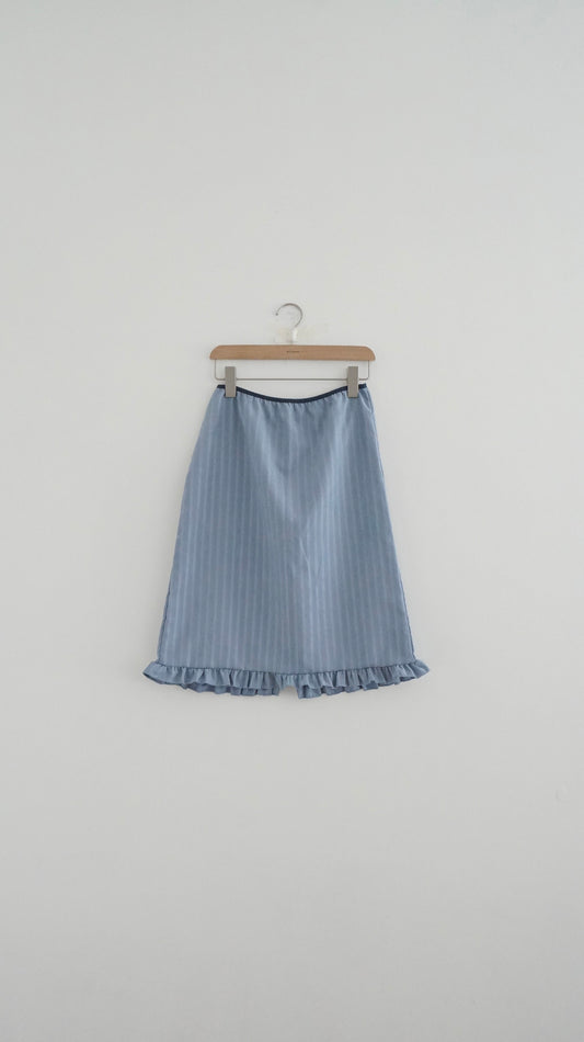 ruffles pleated knee-length striped skirt in baby-blue