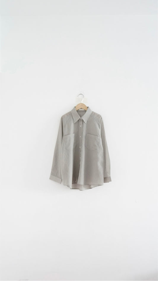 drape shirt jacket in taupe grey (pre-order)