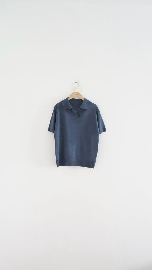 sheer v-neck shirt in tyrian blue (pre-order)