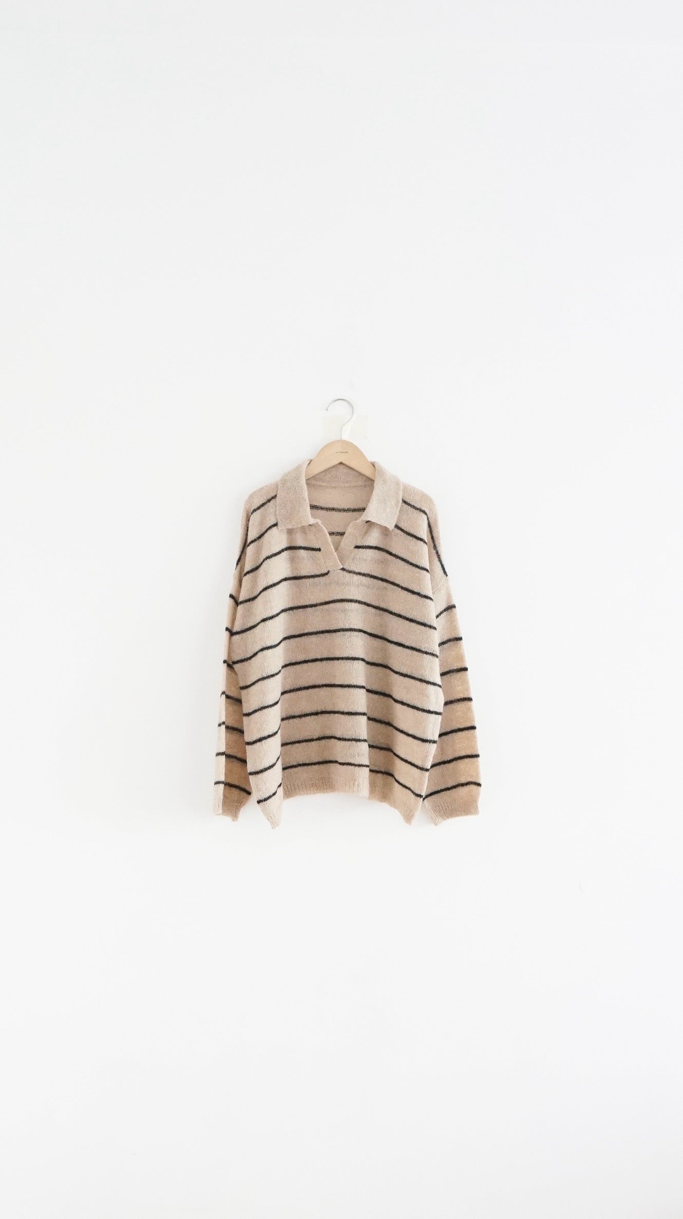 sheer knit polo shirt in beige (pre-order)