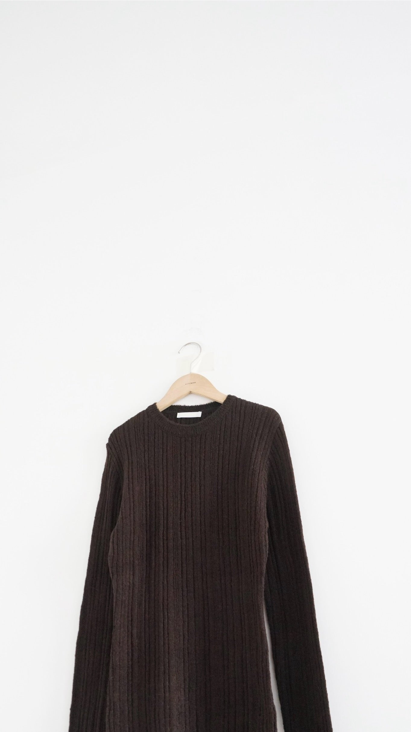 sheer fitted knit top in brown