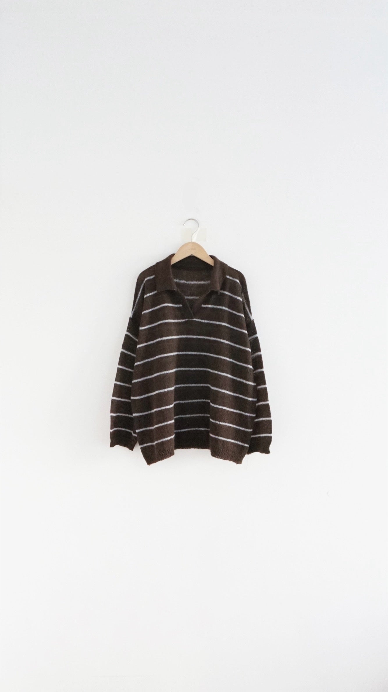 sheer knit polo shirt in brown (pre-order)