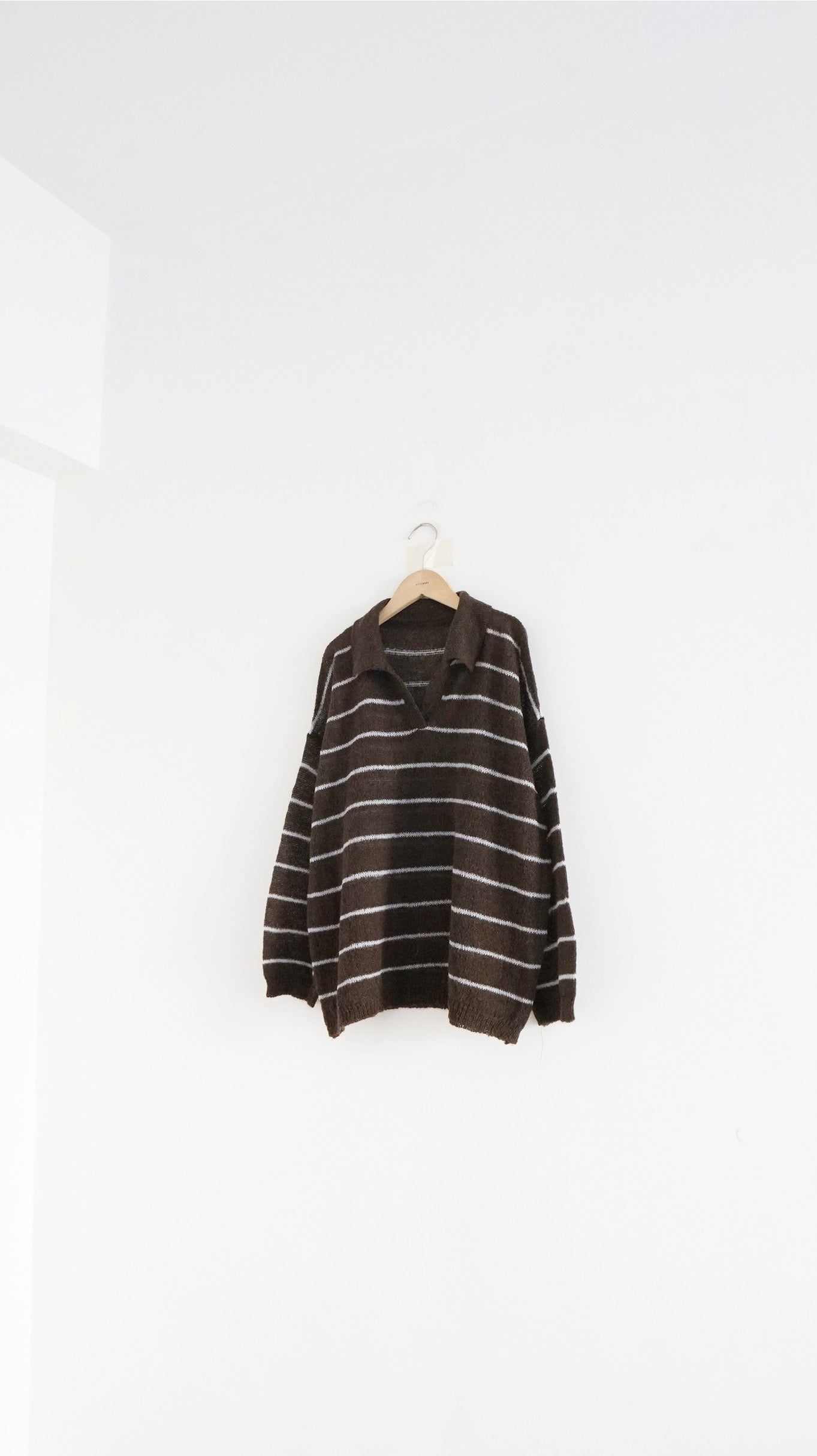 sheer knit polo shirt in brown (pre-order)