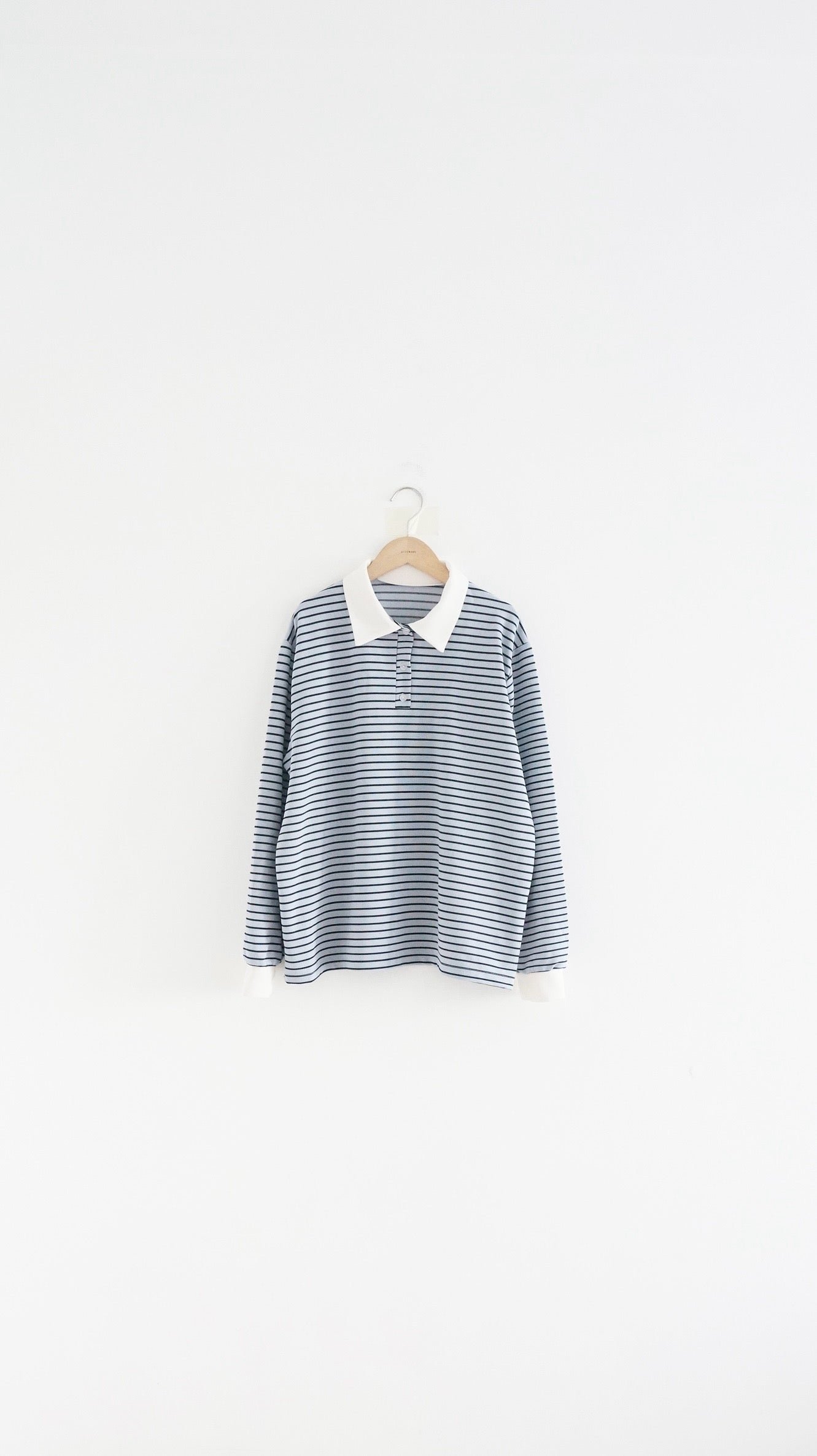 casual stripe polo tee in baby-blue (pre-order)