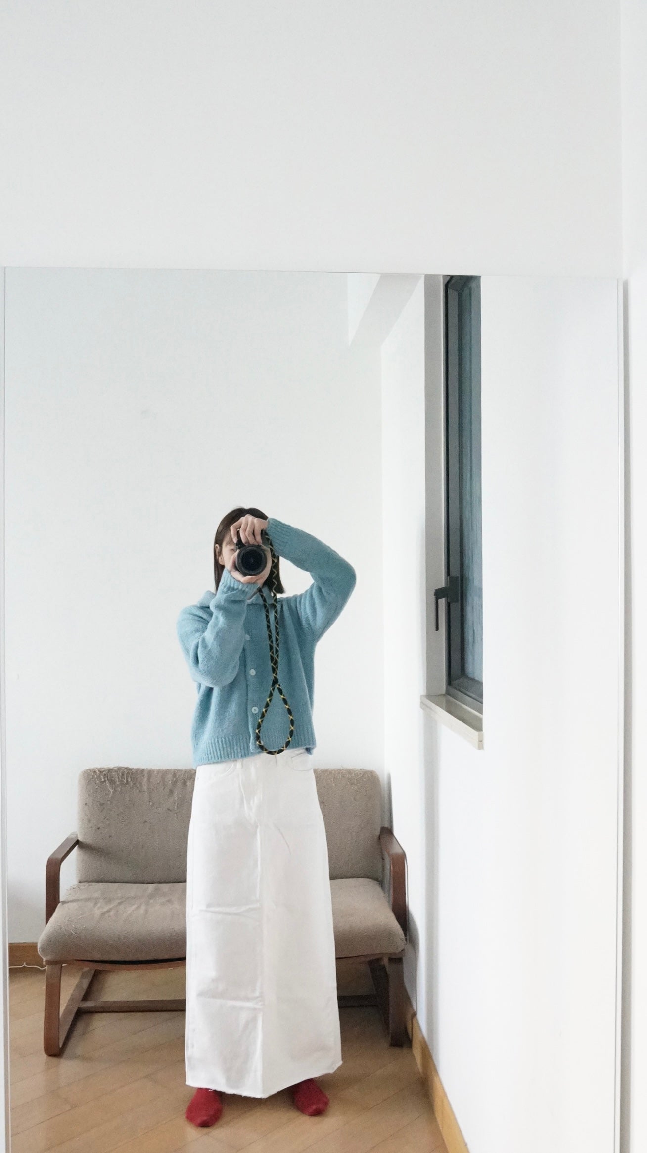 knitted shirt jacket in lake blue ( pre-order )