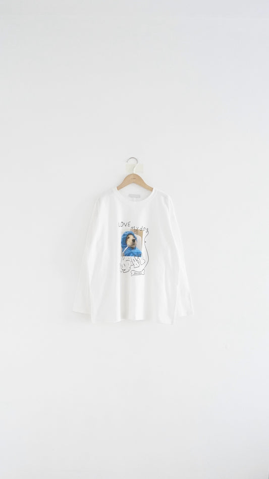 lazy doggy print tee in white (pre-order)
