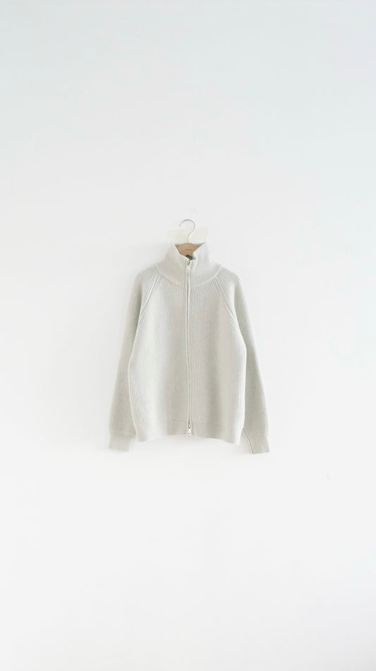 runa ribbed high neck knit jacket in glaucous green (pre-order)