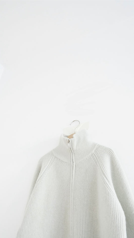 runa ribbed high neck knit jacket in glaucous green (pre-order)