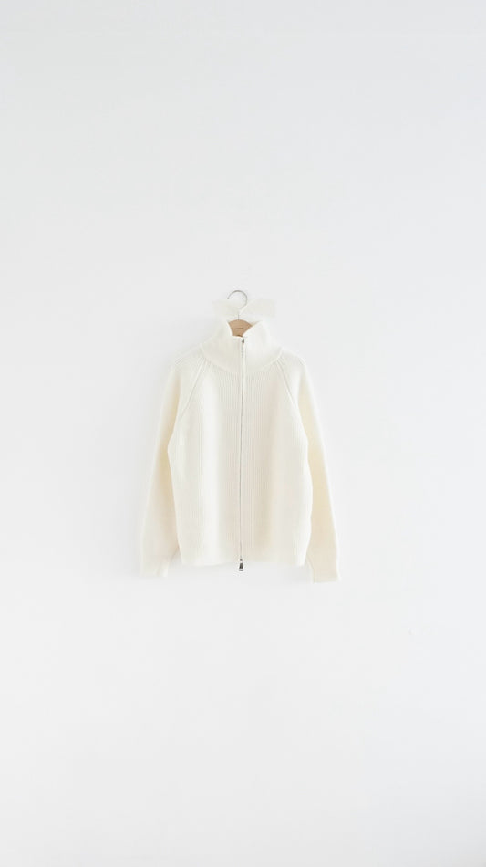 runa ribbed high neck knit jacket in cream (pre-order)