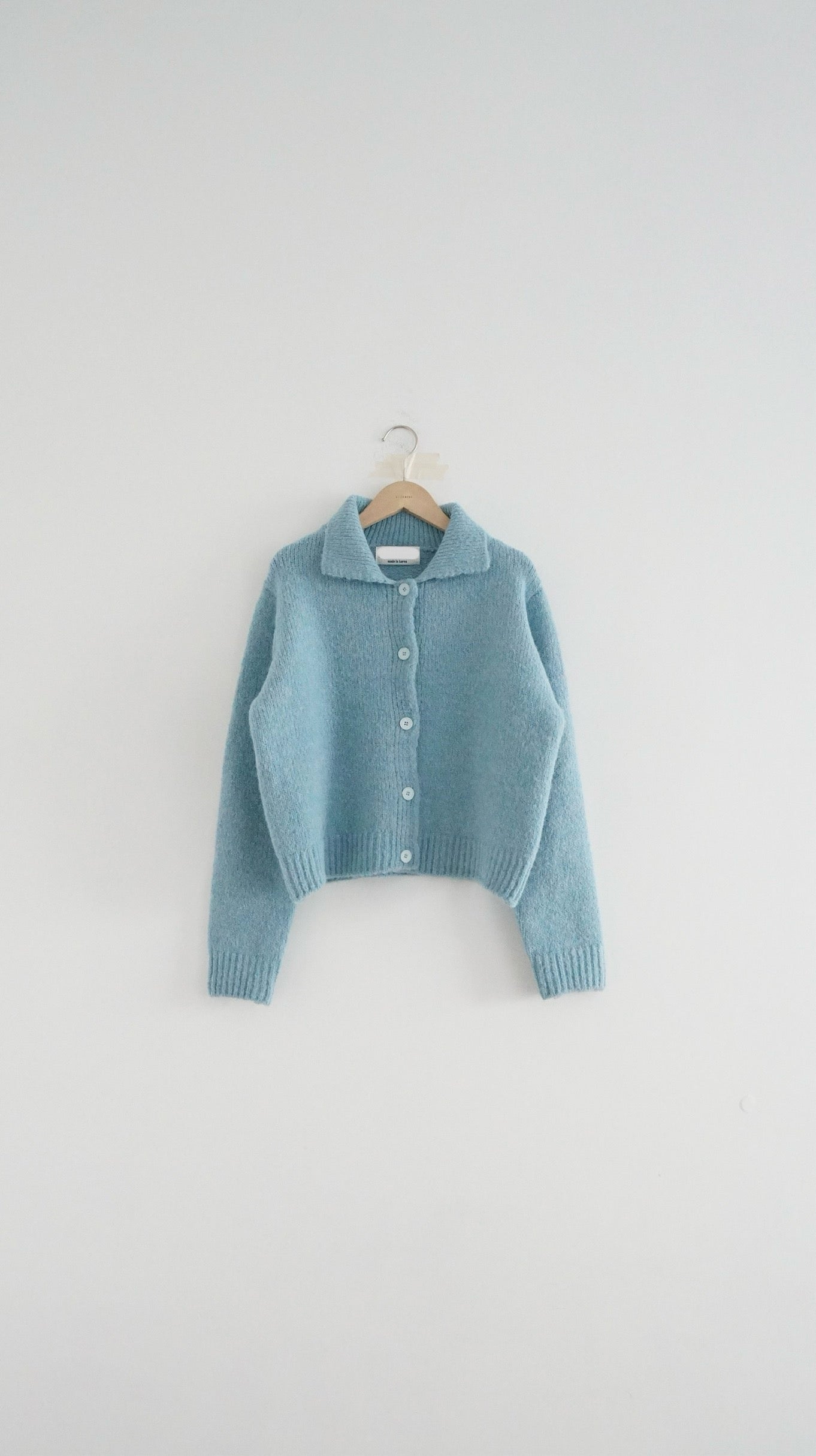 knitted shirt jacket in lake blue ( pre-order )