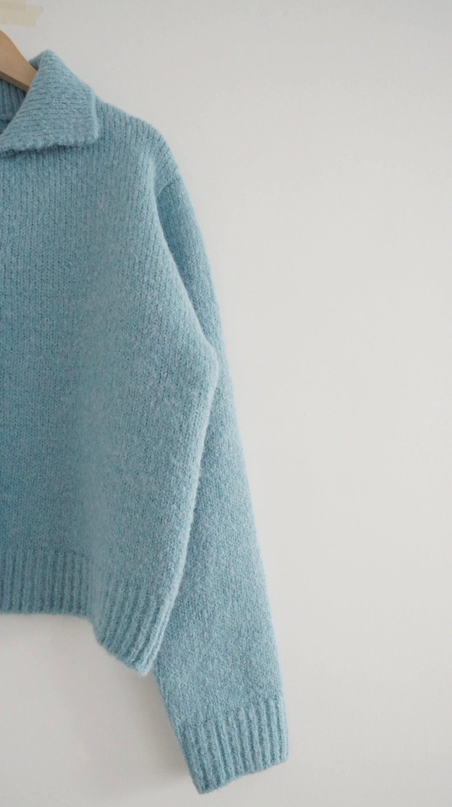 knitted shirt jacket in lake blue ( pre-order )