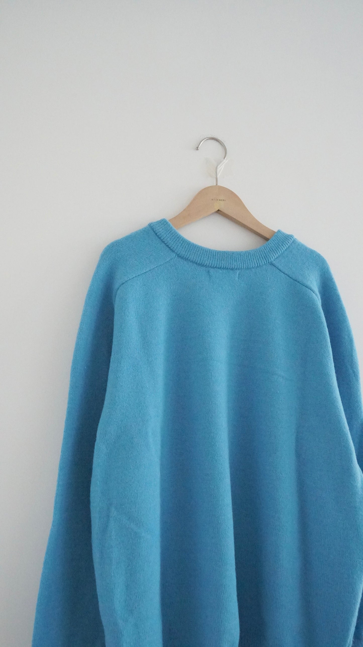 classic gender free v-neck wool sweater in lake blue