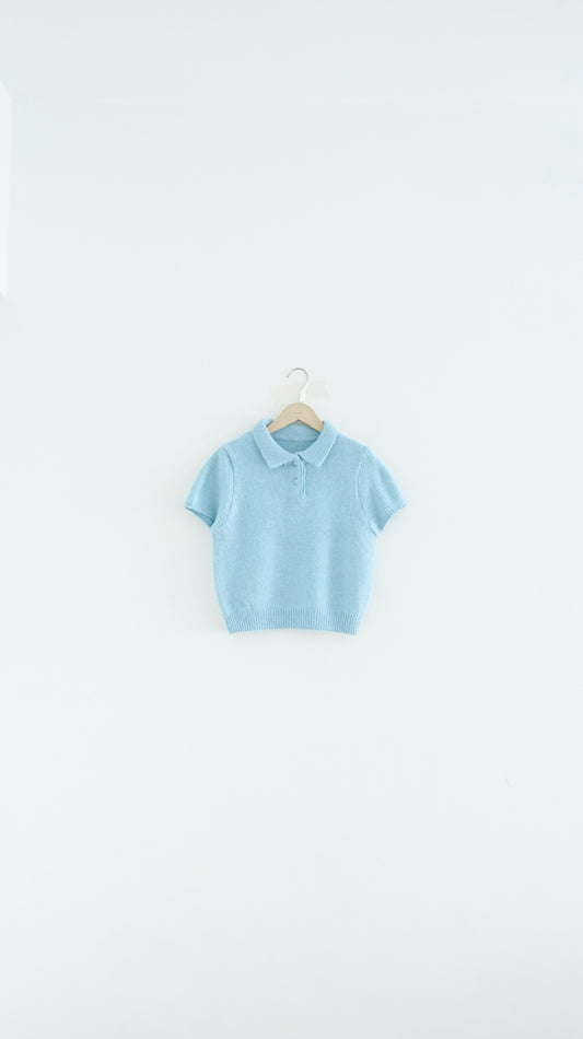 elin sheer polo knit shirt in baby-blue (pre-order)
