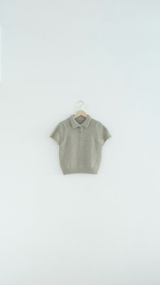 elin sheer polo knit shirt in khaki (pre-order)