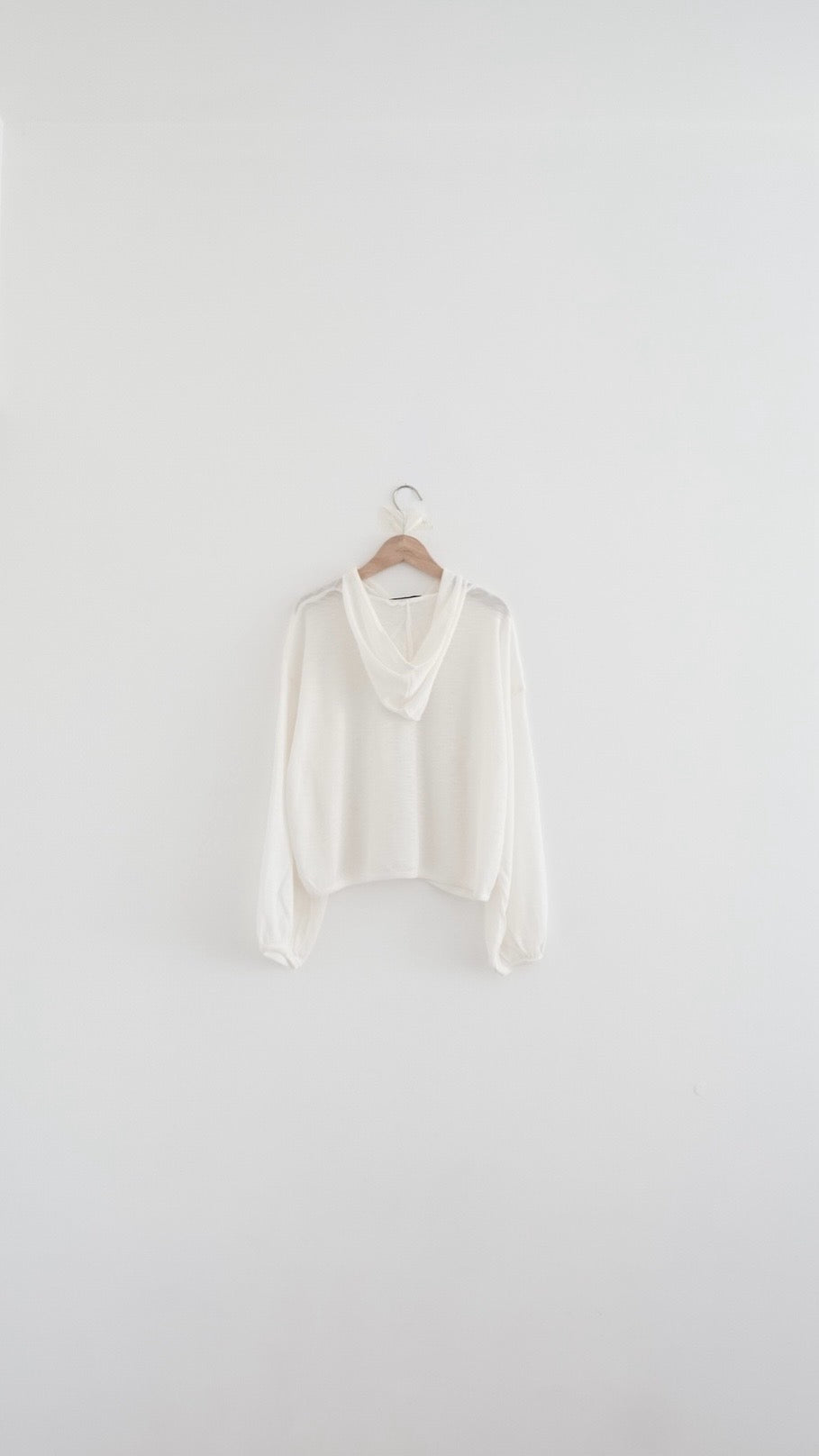 lucca linen blend sheer knit hoodie in white (pre-order)