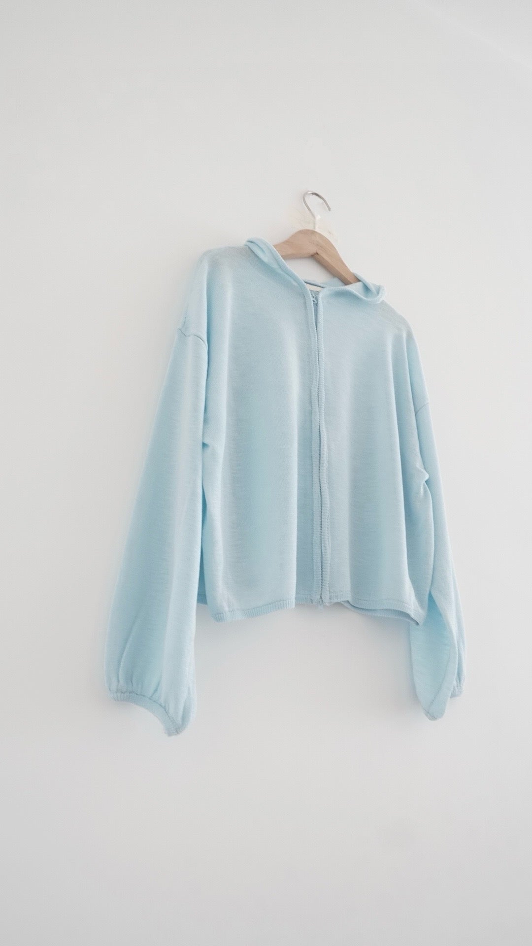 lucca linen blend sheer knit hoodie in sora (pre-order)