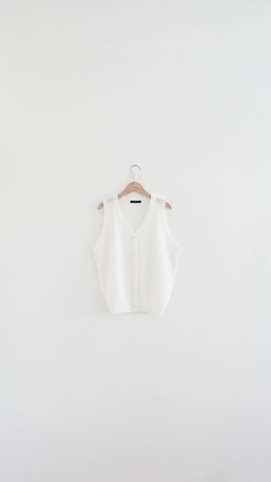 roma v neck button knit vest in white (pre-order)