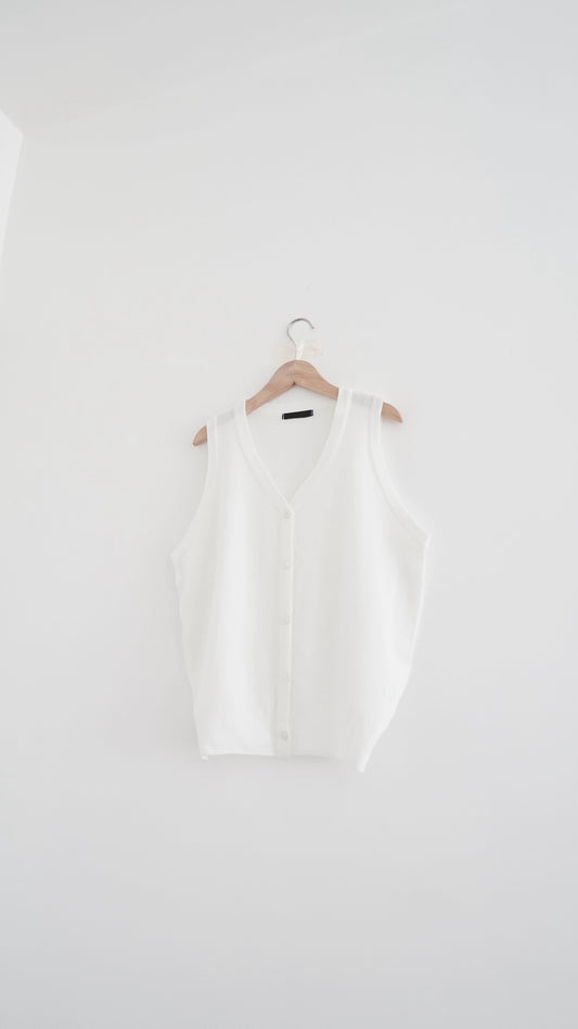 roma v neck button knit vest in white (pre-order)
