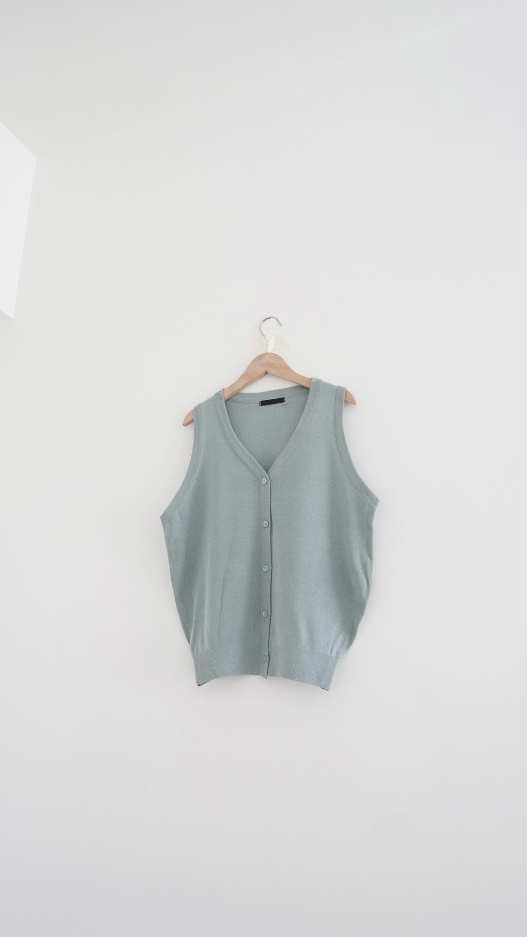 roma v neck button knit vest in grey green (pre-order)