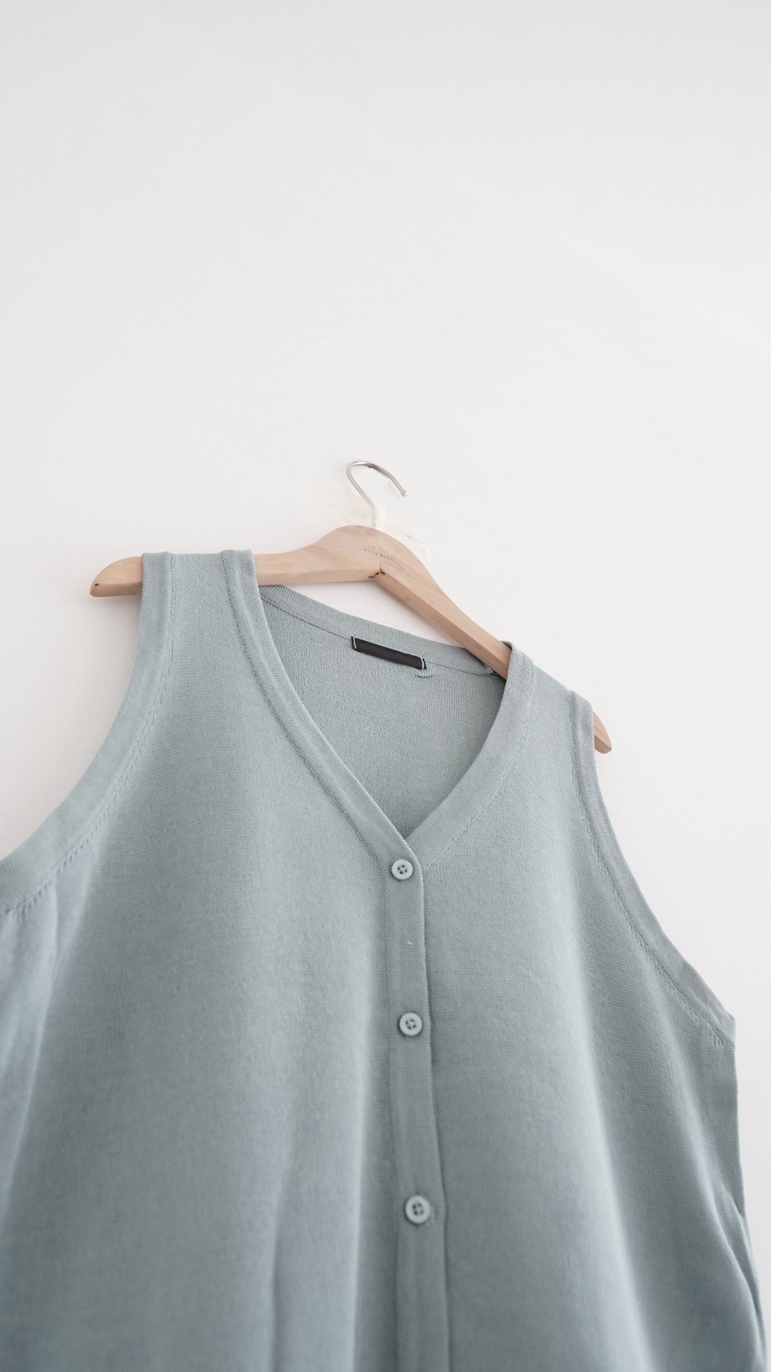 roma v neck button knit vest in grey green (pre-order)