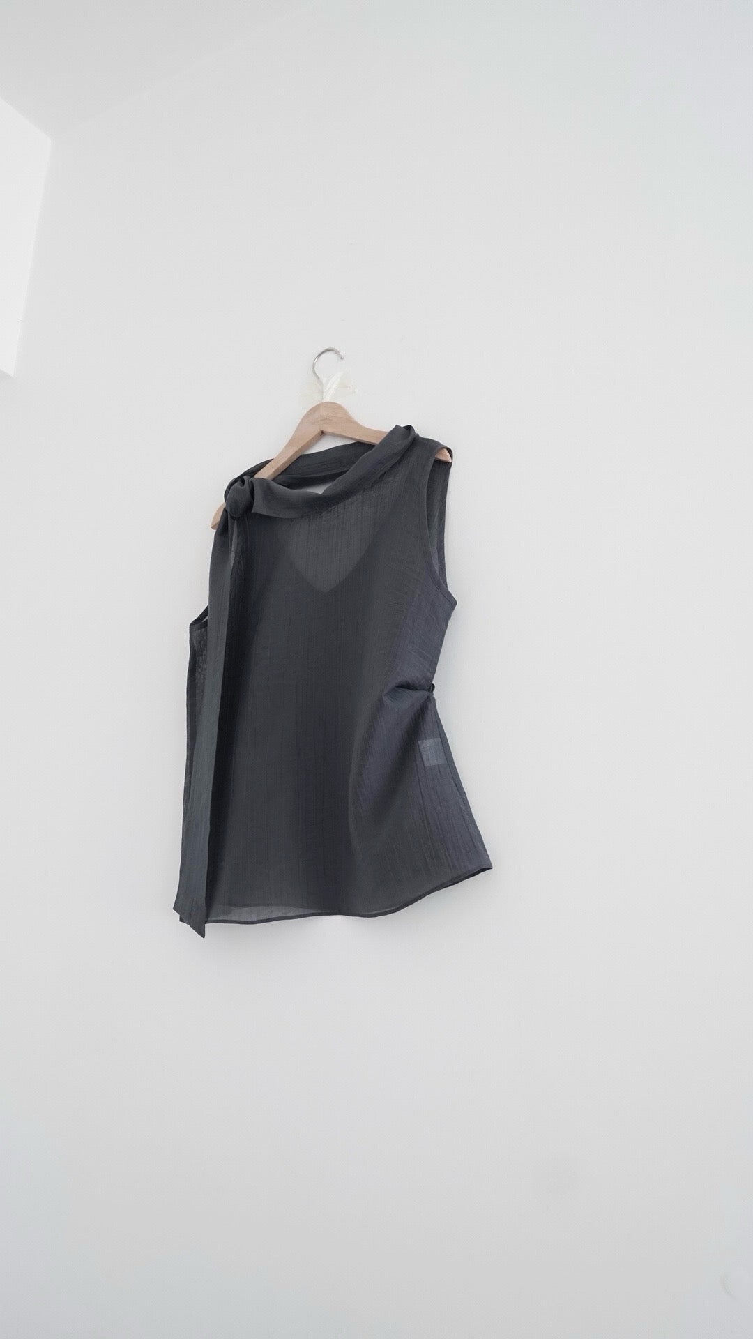 faro sheer draped neck sleeveless top in charcoal (pre-order)