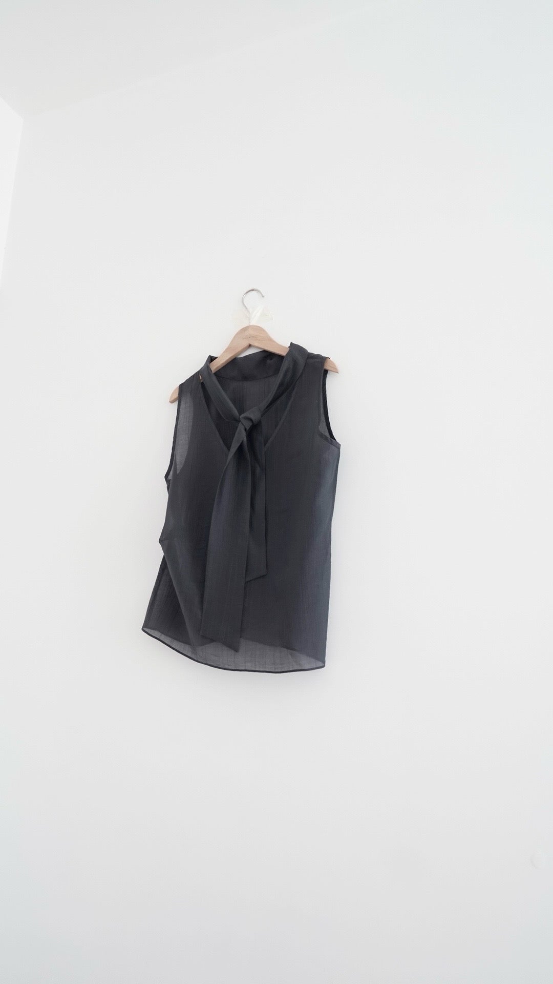 faro sheer draped neck sleeveless top in charcoal (pre-order)