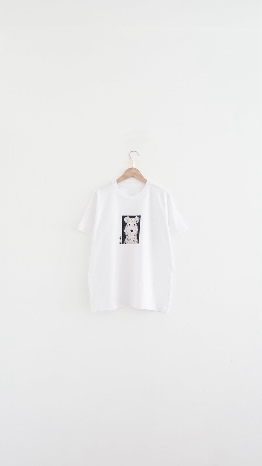 muib puppy print lace trim tee in white (pre-order)