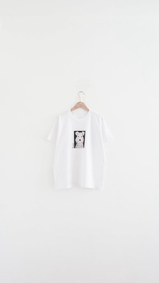 muib puppy print lace trim tee in white (pre-order)