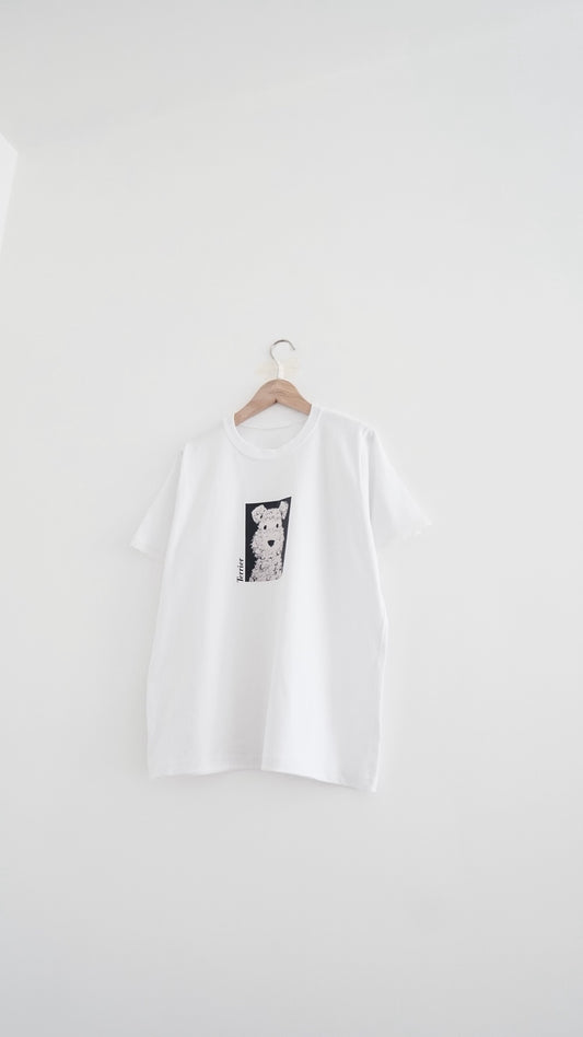 muib puppy print lace trim tee in white (pre-order)