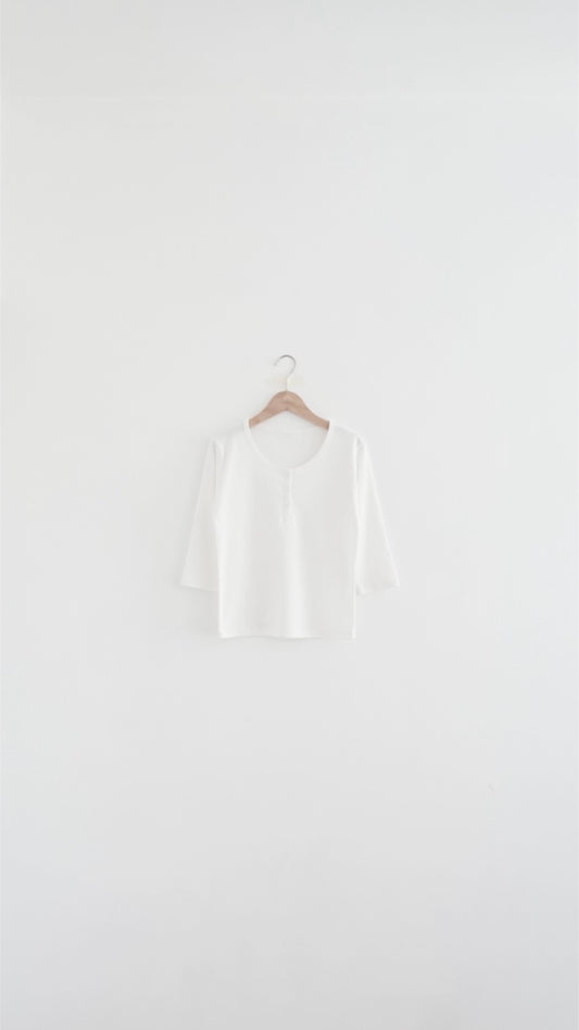 ann cotton henley half-sleeve tee in white (pre-order)