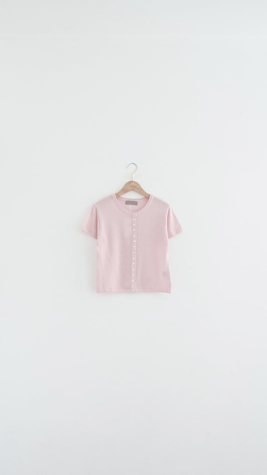alice short sleeve button knit cardigan in pink (pre-order)