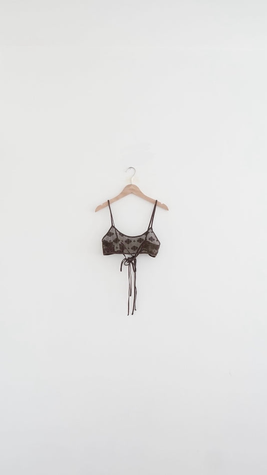 ariel floral lace-up cropped camisole in brown (pre-order)