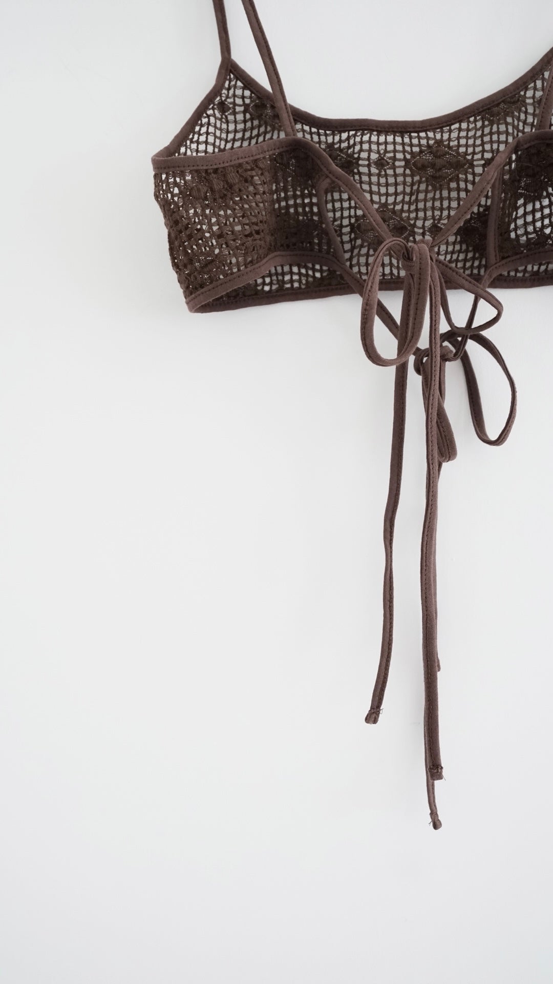 ariel floral lace-up cropped camisole in brown (pre-order)