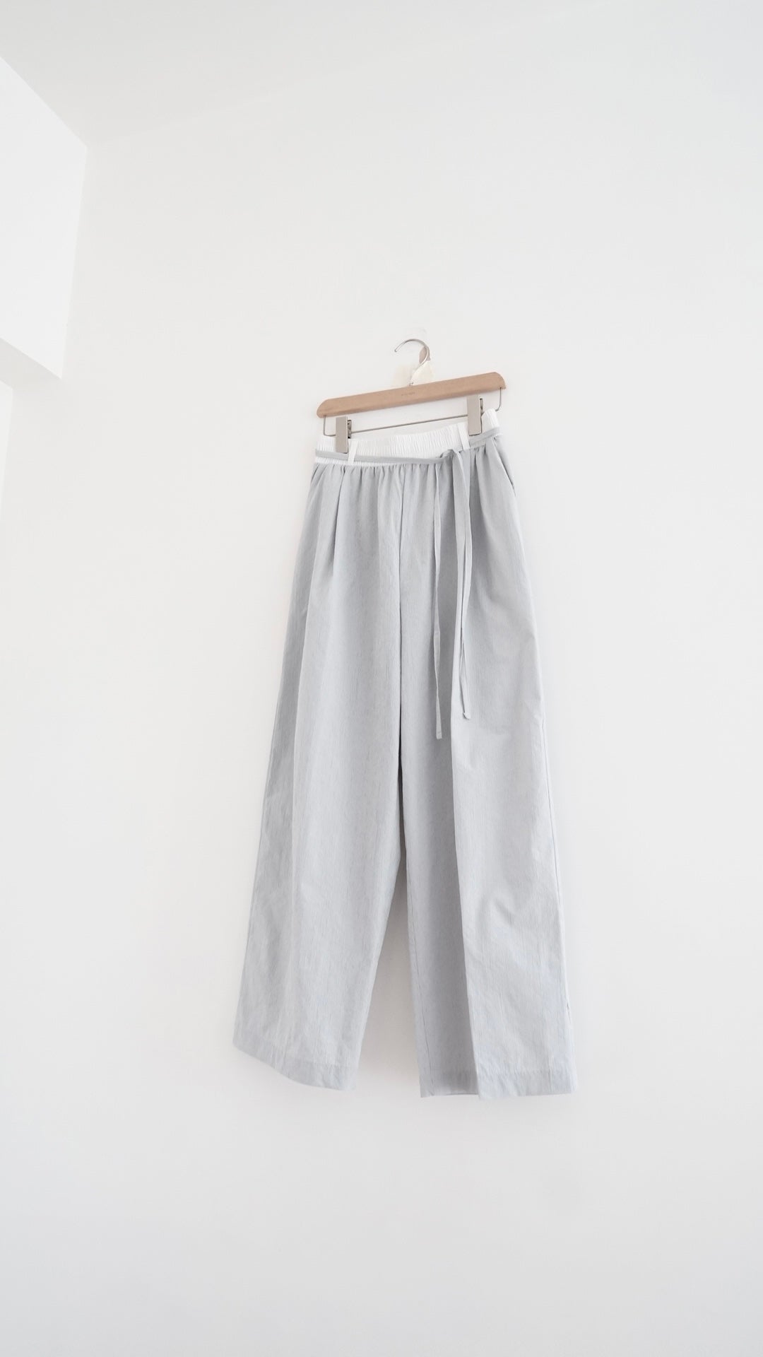 aoi drawstring striped wide-leg trousers in ice grey (pre-order)