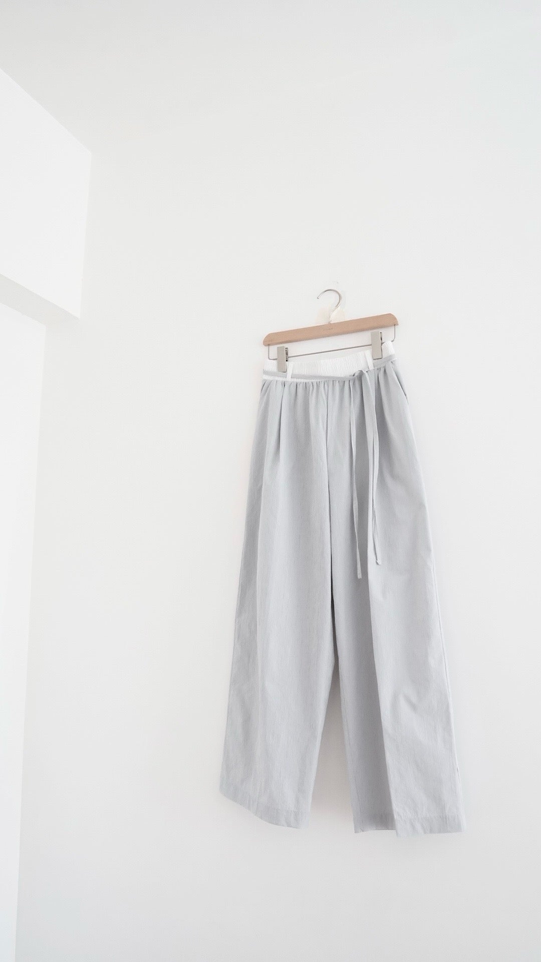 aoi drawstring striped wide-leg trousers in ice grey (pre-order)