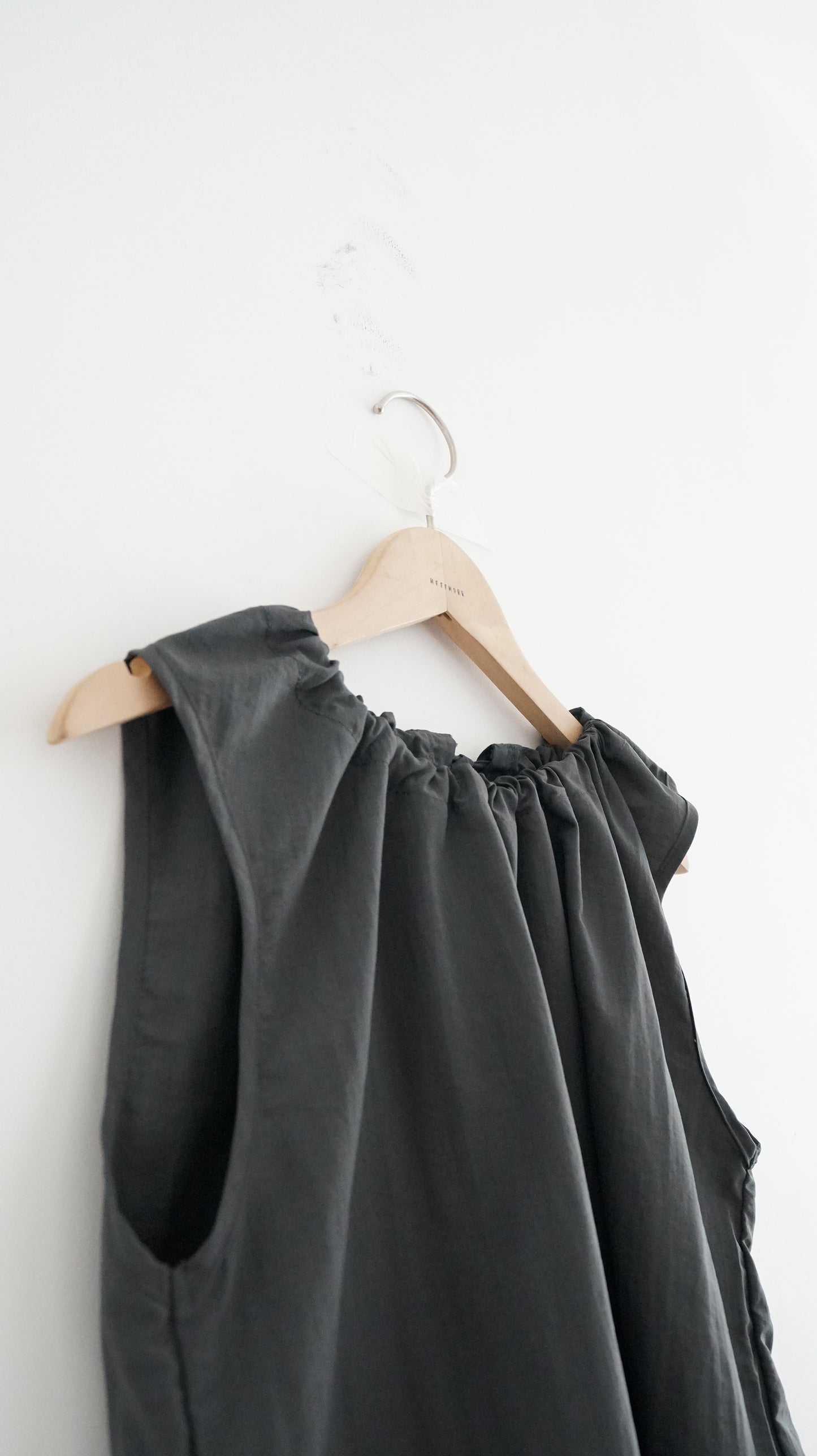 ruffle round neck blouse in charcoal (pre-order)