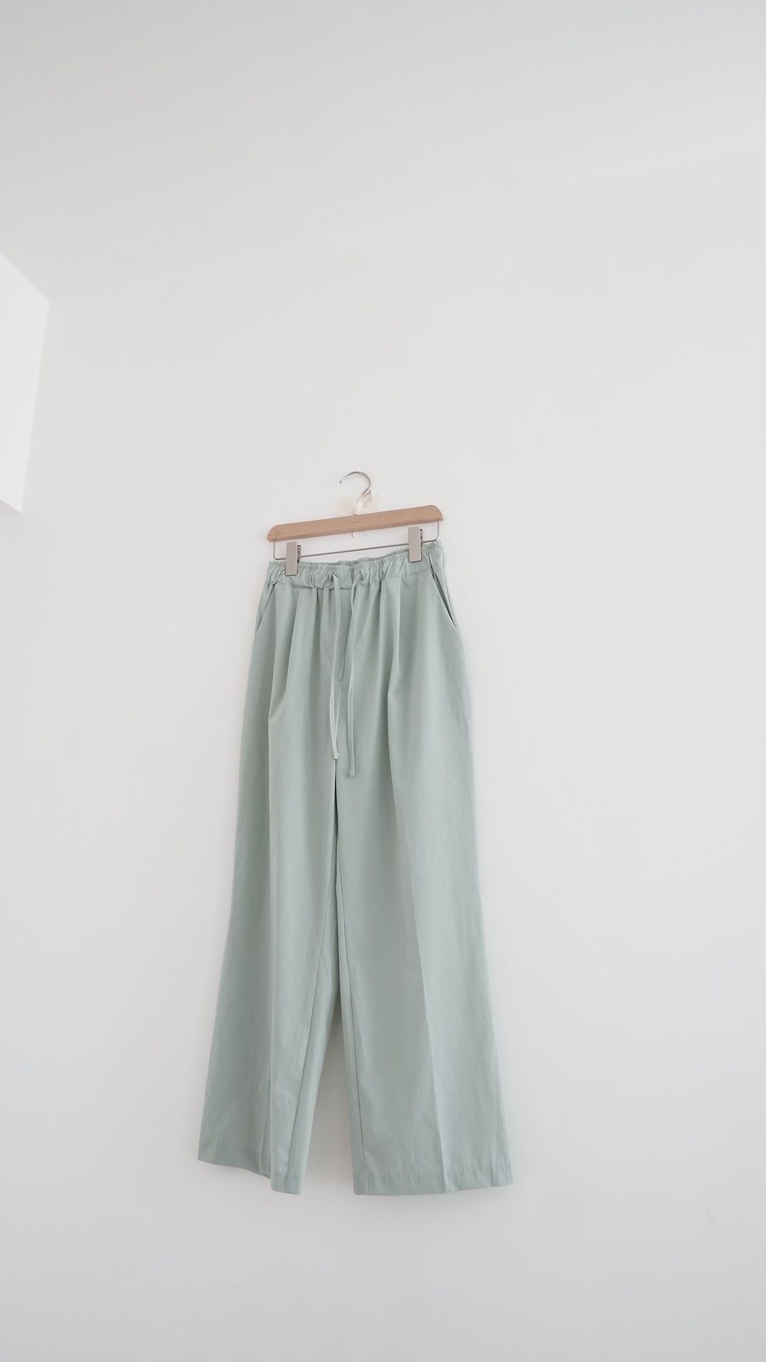 rove stretch nylon drawstring wide-leg trousers in mint (pre-order)
