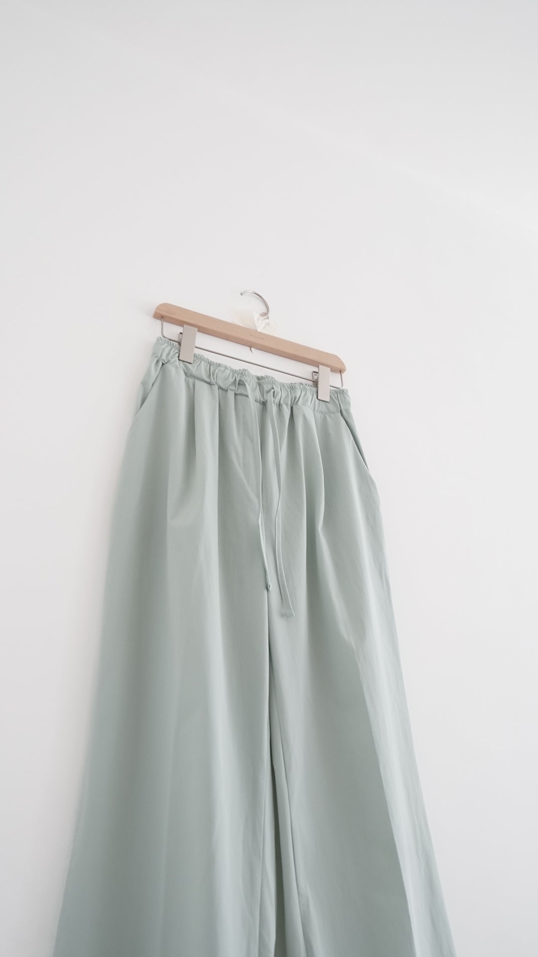 rove stretch nylon drawstring wide-leg trousers in mint (pre-order)