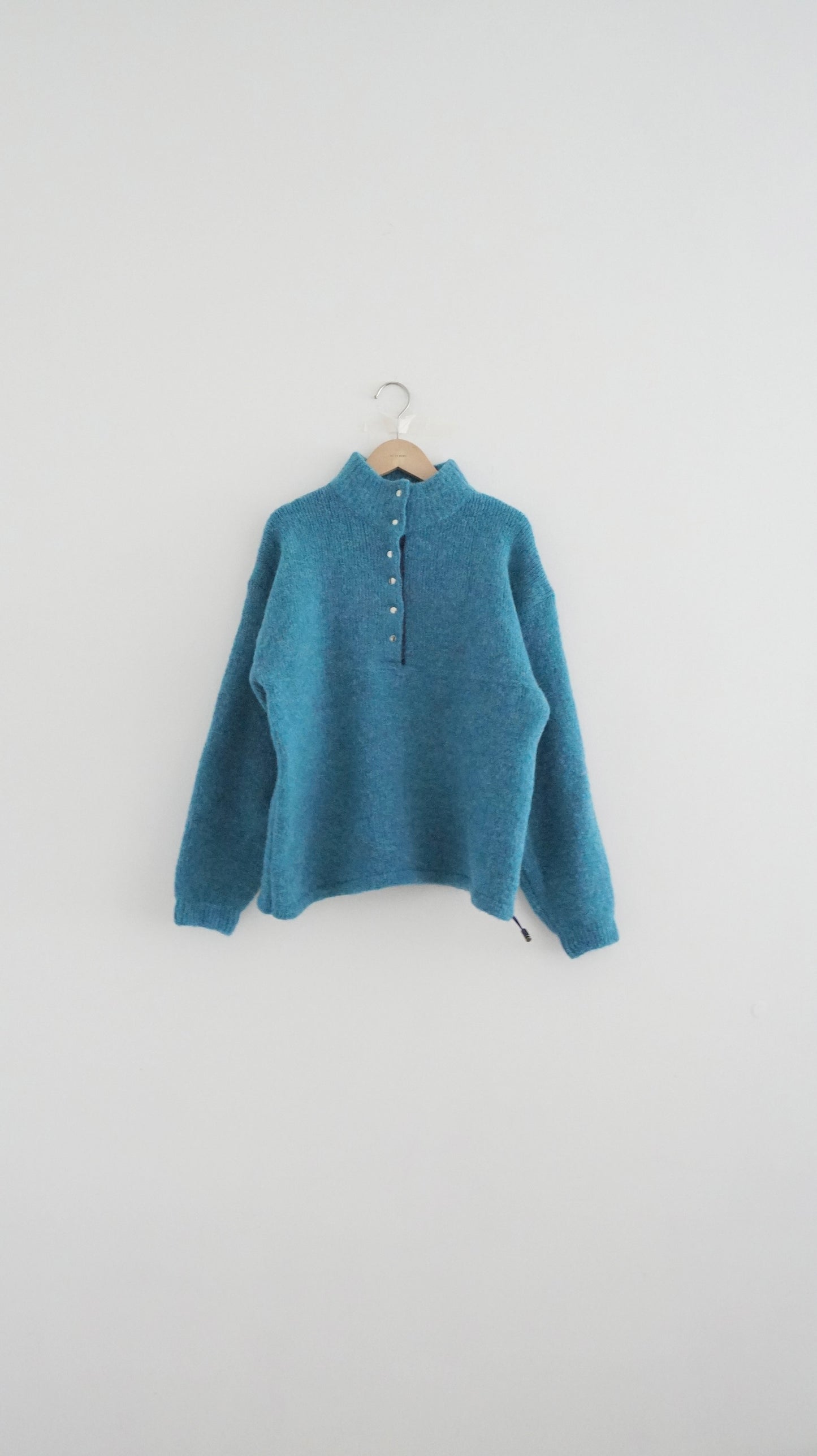 patchwork turtle-neck knitted sweater in lake blue (pre-order)