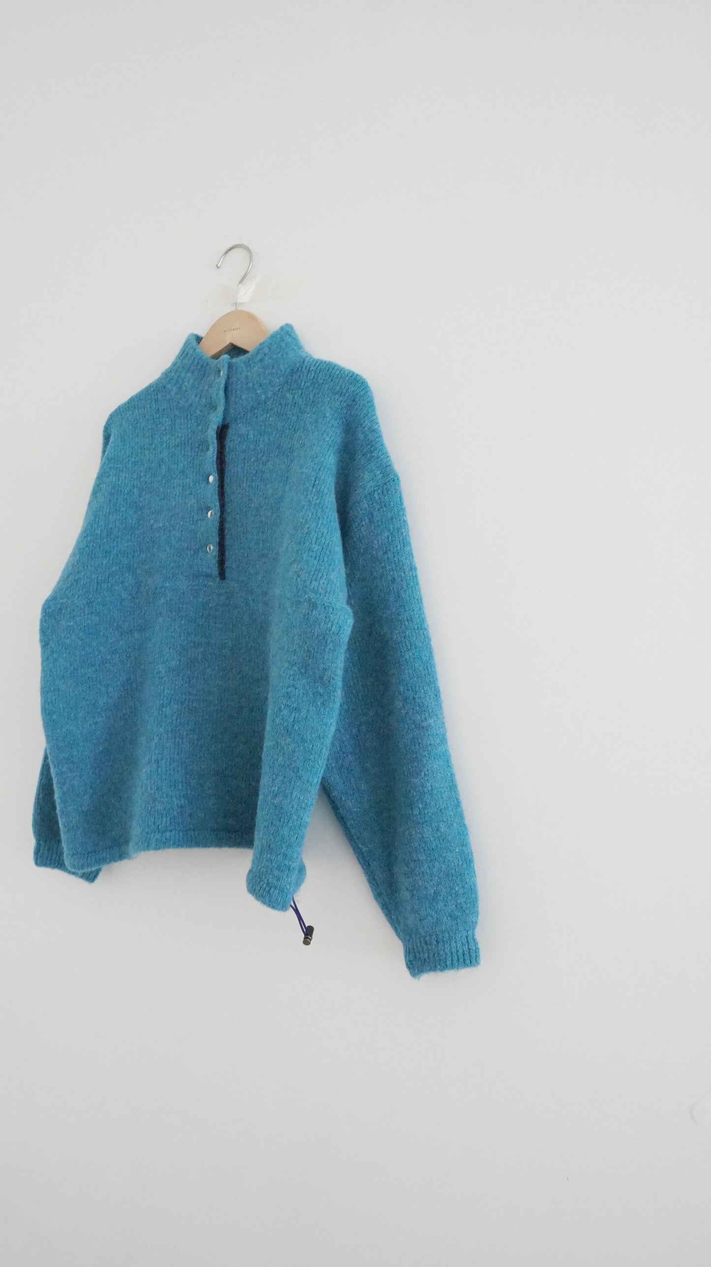 patchwork turtle-neck knitted sweater in lake blue (pre-order)