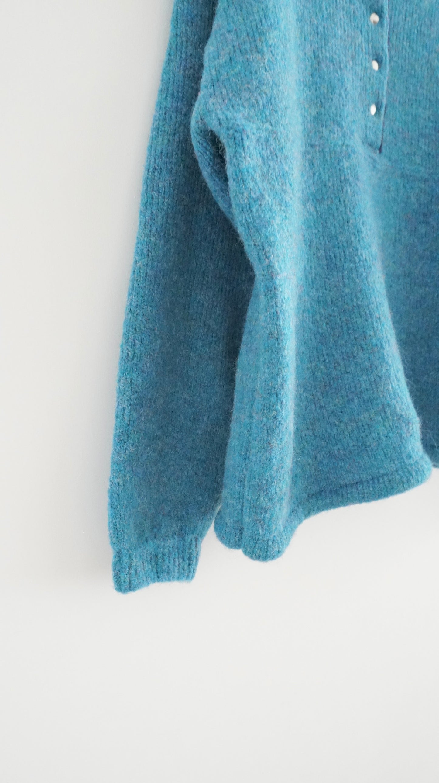 patchwork turtle-neck knitted sweater in lake blue (pre-order)