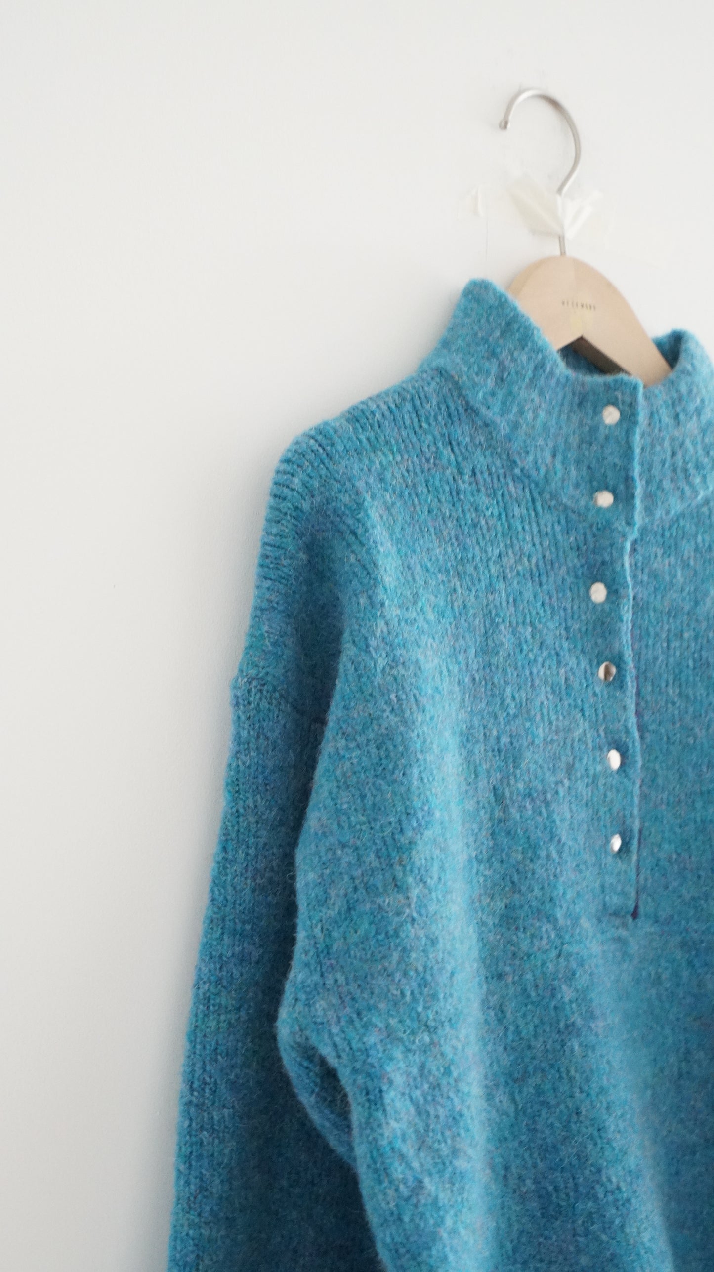 patchwork turtle-neck knitted sweater in lake blue (pre-order)