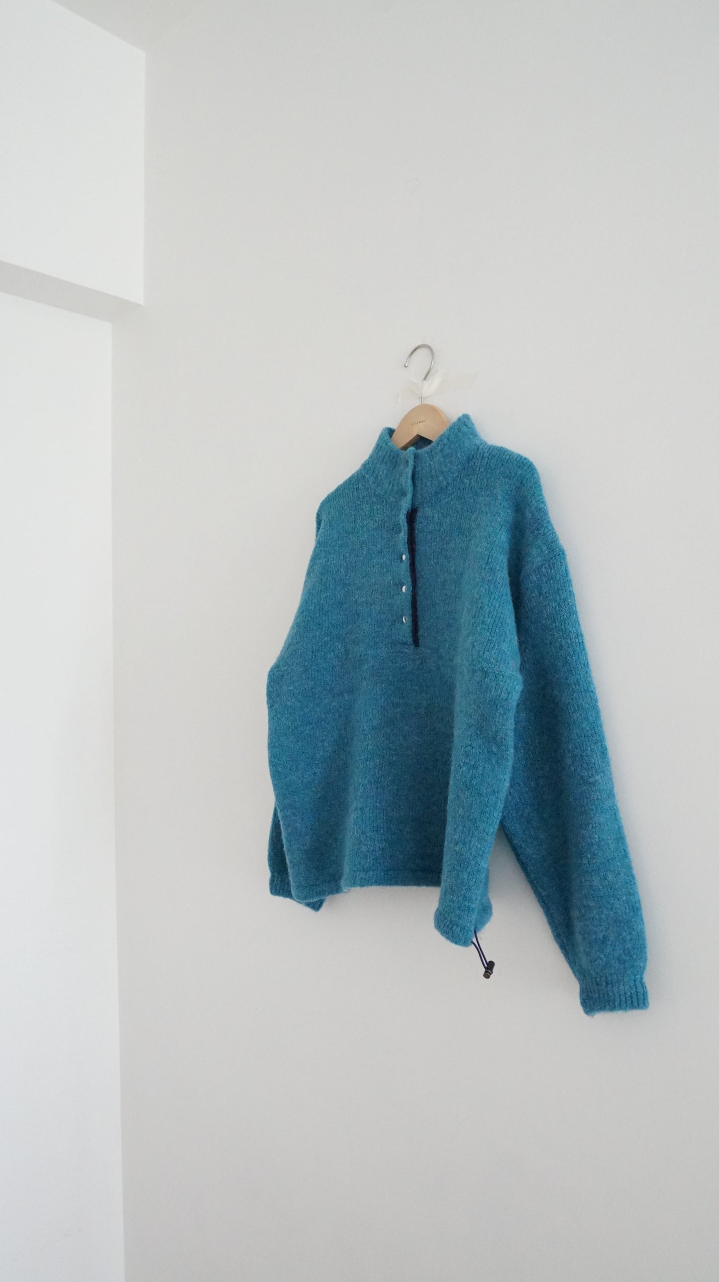 patchwork turtle-neck knitted sweater in lake blue (pre-order)