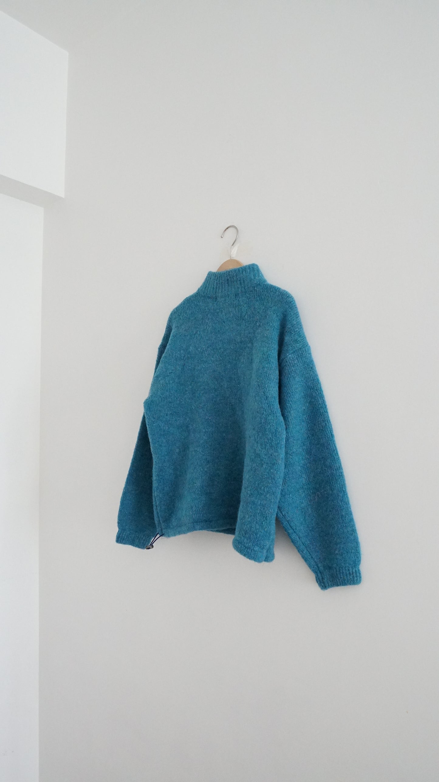 patchwork turtle-neck knitted sweater in lake blue (pre-order)