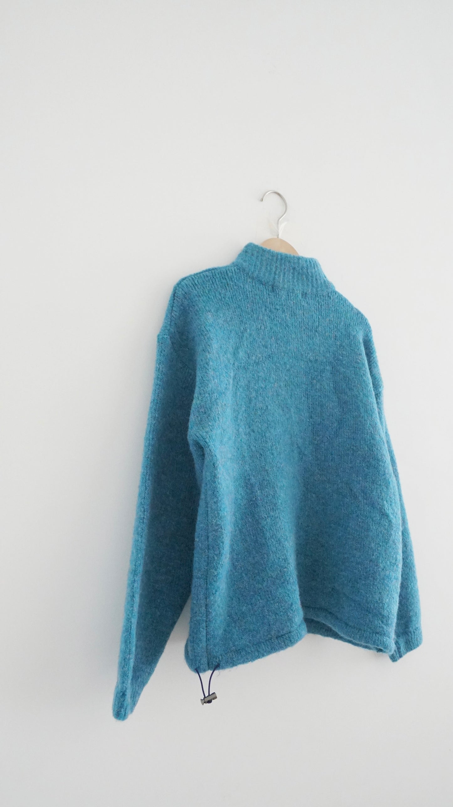 patchwork turtle-neck knitted sweater in lake blue (pre-order)